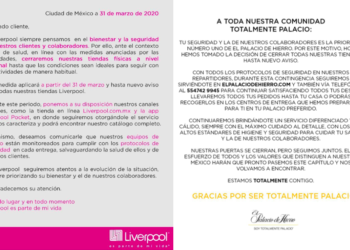 Liverpool y Palacio de Hierro anuncian cierre temporal de tiendas por Covid-19 en México