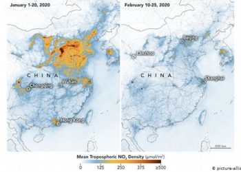 Contaminación en China disminuye por coronavirus; imágenes de la NASA lo confirman