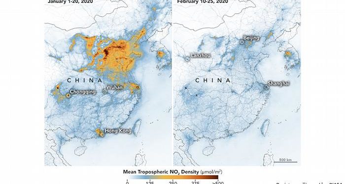Contaminación en China disminuye por coronavirus; imágenes de la NASA lo confirman
