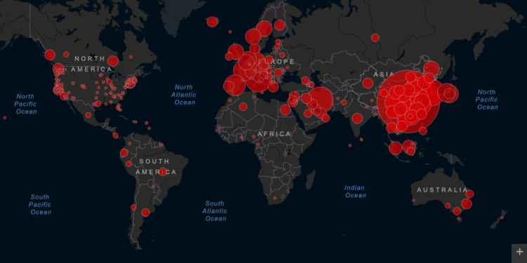 Mapa interactivo en tiempo real que señala casos de coronavirus