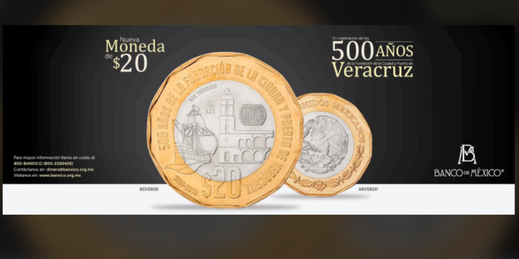 Banxico lanza nueva Modena de 20 pesos para celebrar 500 años de Veracruz