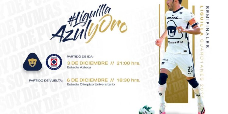Pumas y Cruz Azul se enfrentarán el 3 y 6 de diciembre