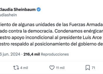 Claudia Sheinbaum condena levantamiento del ejército boliviano