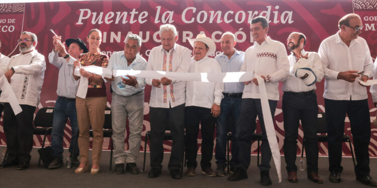 Sheinbaum acompaña a AMLO inauguran puente «La Concordia» en Chiapas