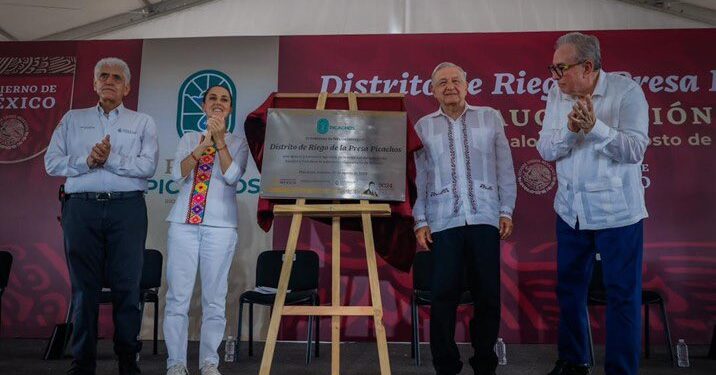 Inauguran López Obrador y Claudia Sheinbaum distrito de riego en Sinaloa